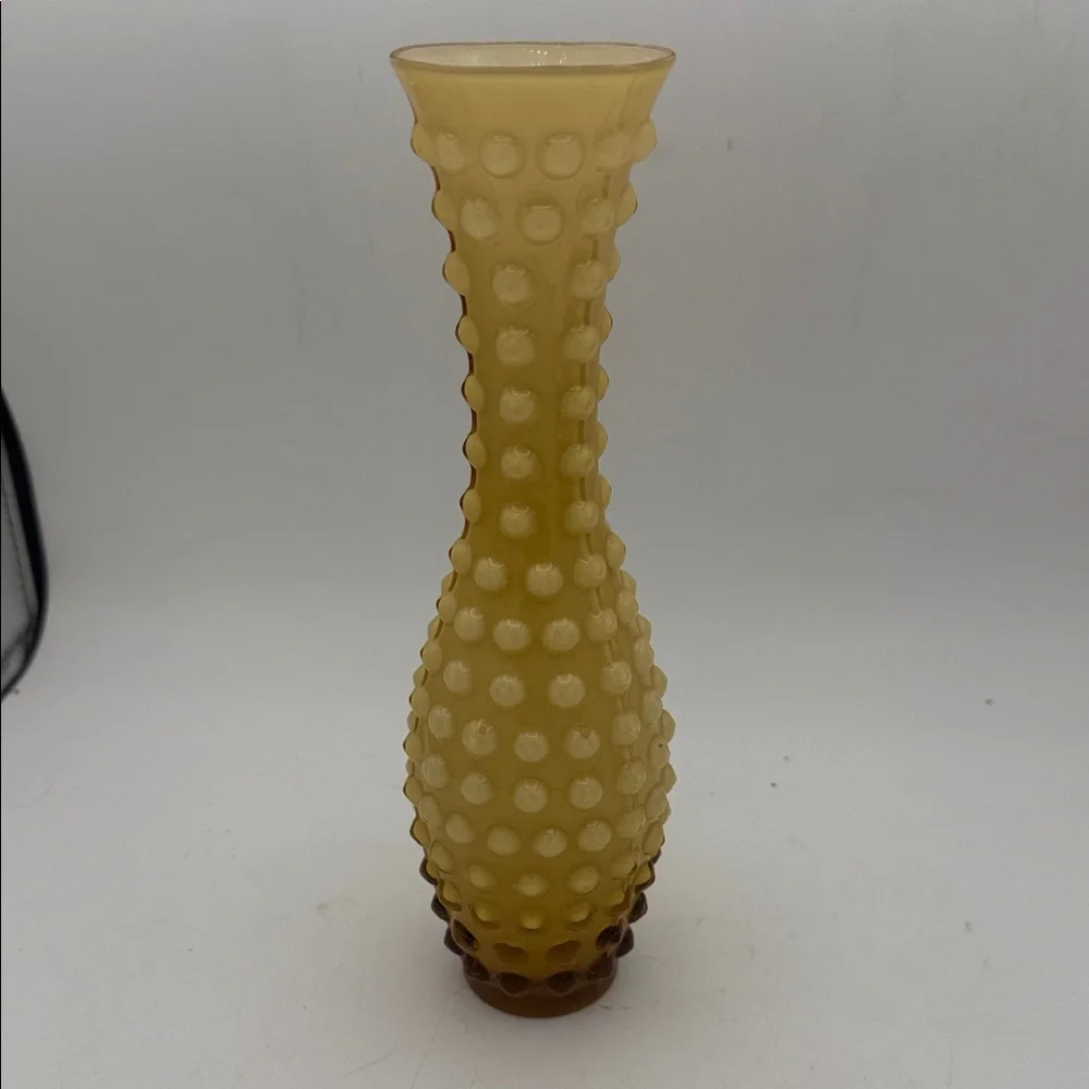 VTG Lefton hand blown hobnail amber/ yellow ombré 9” vase